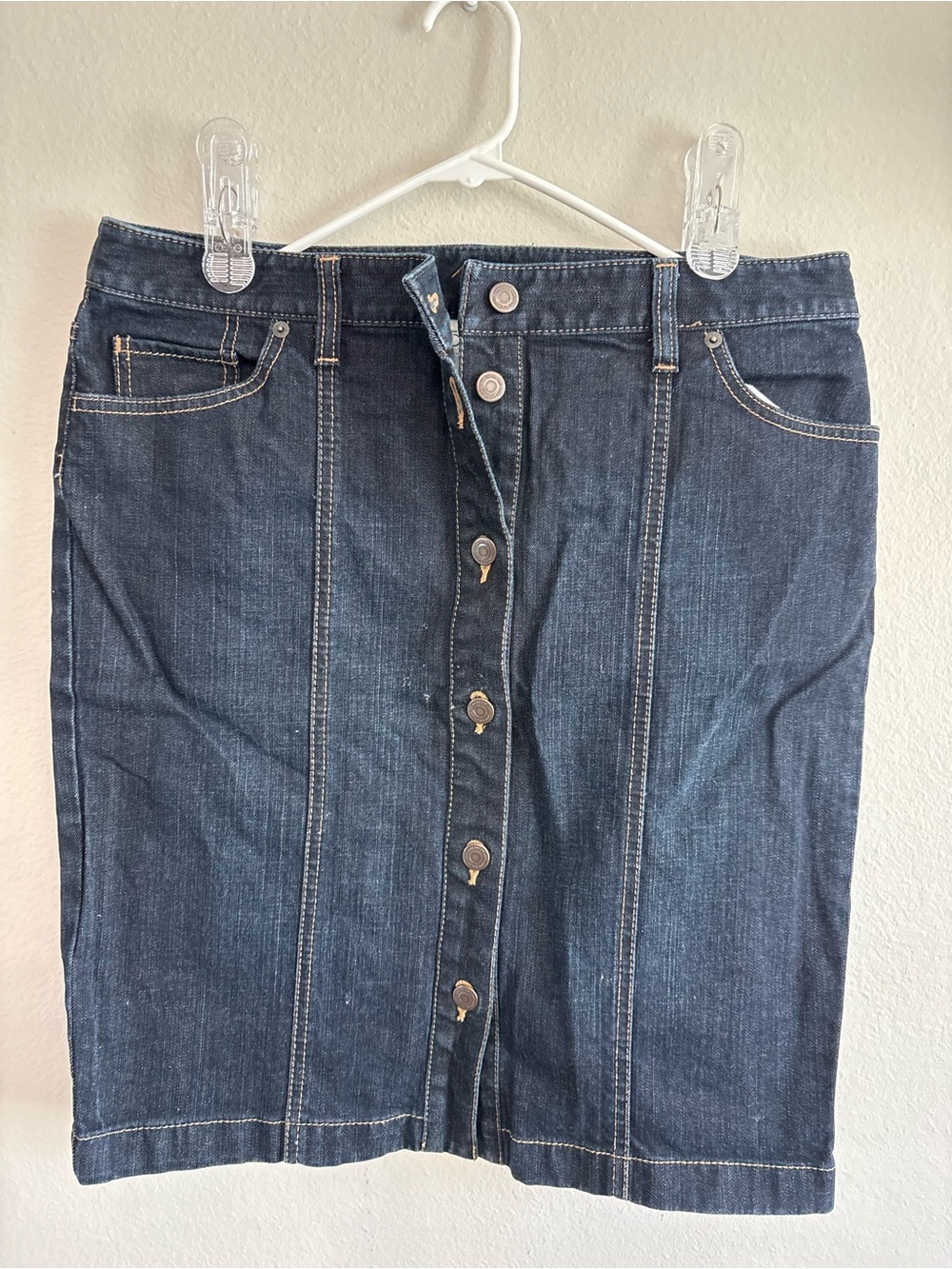 LOFT Dark Blue Wash Button-Front Denim Skirt 90’s
